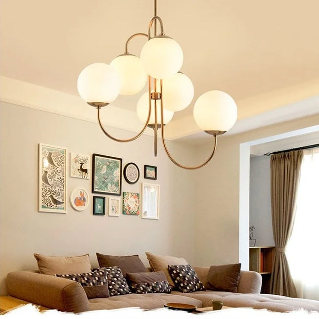 Suspension Opaline – Design Doré